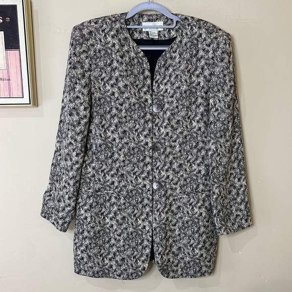 Casual Corner Vintage Long Blazer Black & Beige 3 Button Front Women’s Sz 10 - Picture 1 of 14